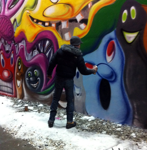 Kenny Scharf Fixing His Mural